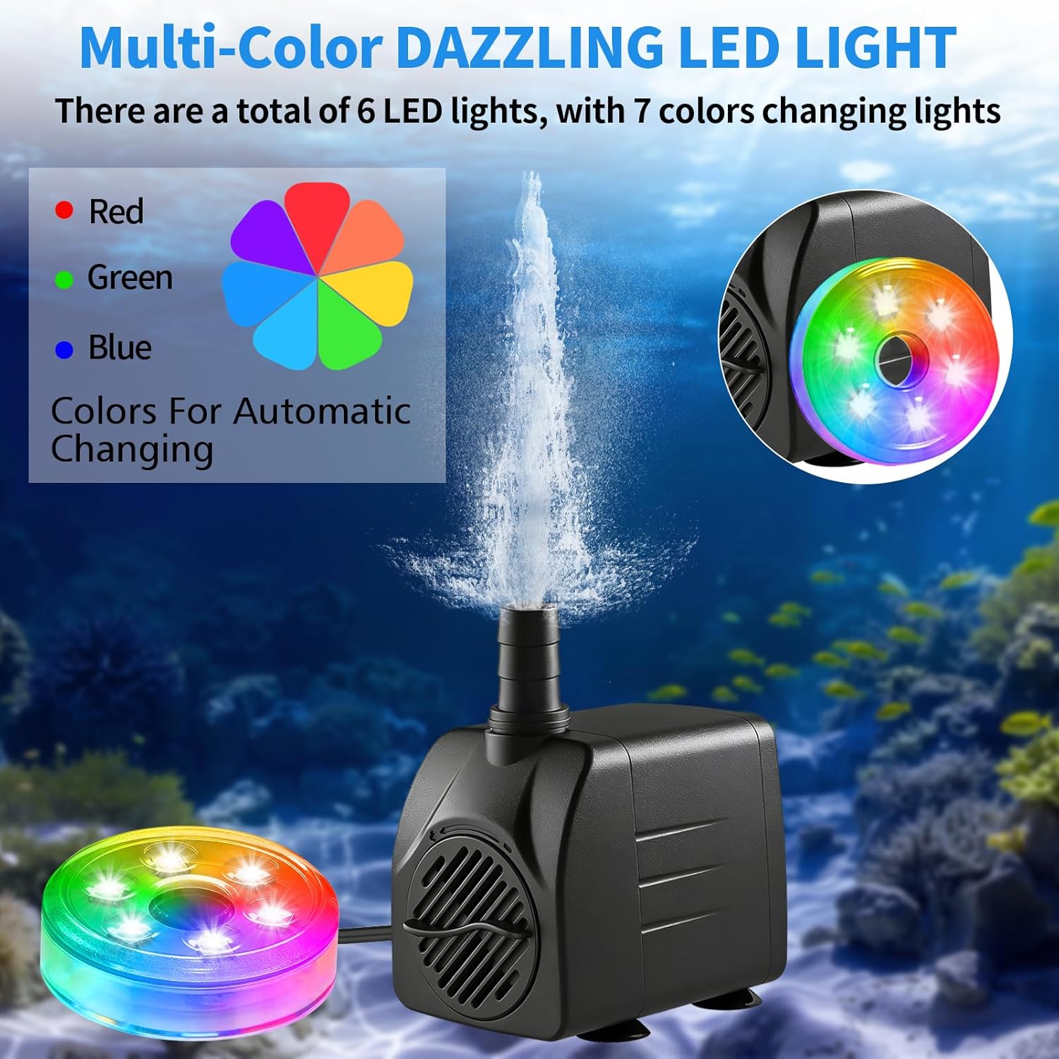 210GPH 수중 워터 펌프(LED 조명 분수 포함)  - Pond Light Submersible 리뷰 및 가격