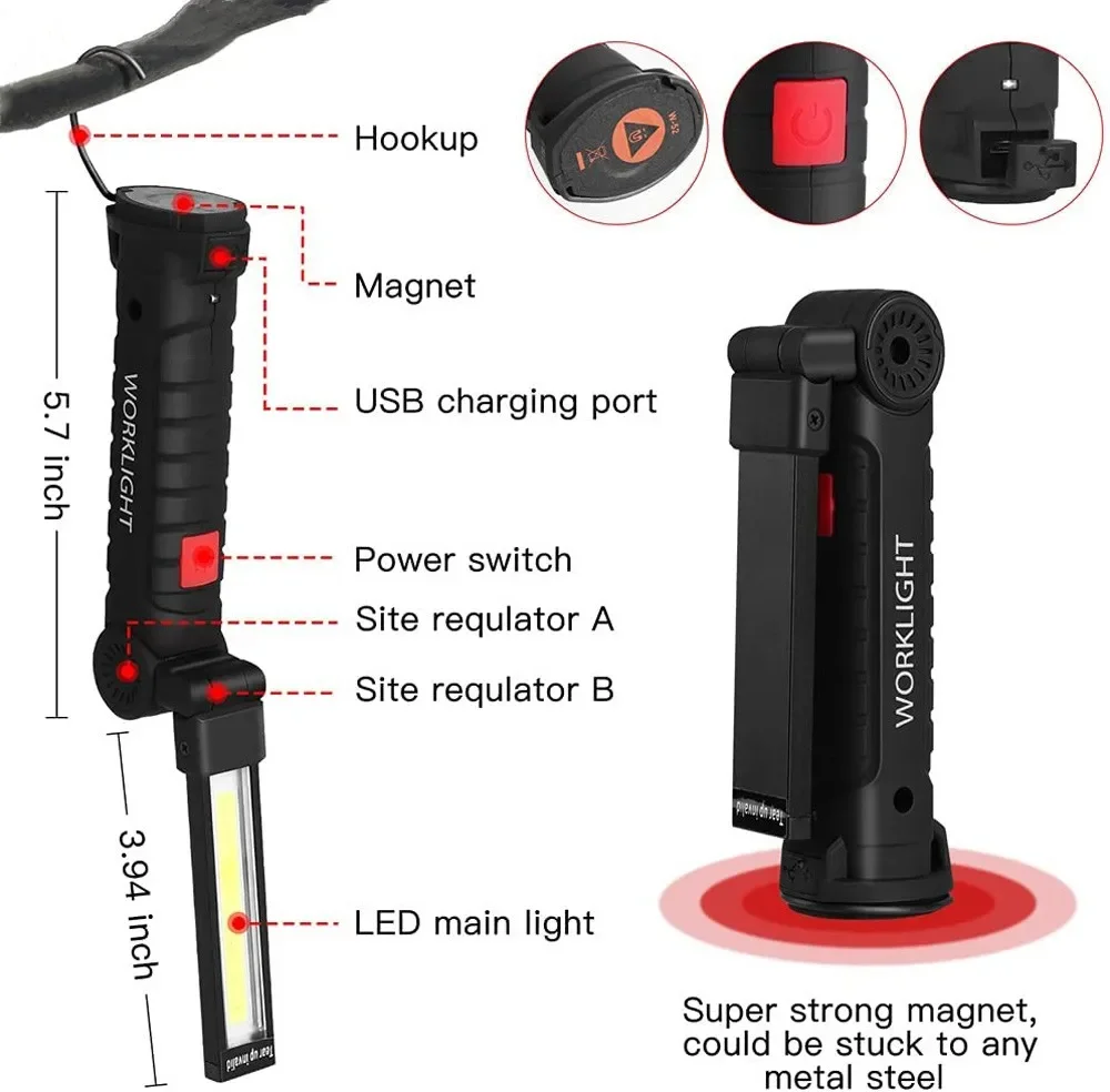 휴대용 COB LED 손전등 USB 충전식 작업 조명  - Hanging Outdoor Lighting 리뷰 및 가격