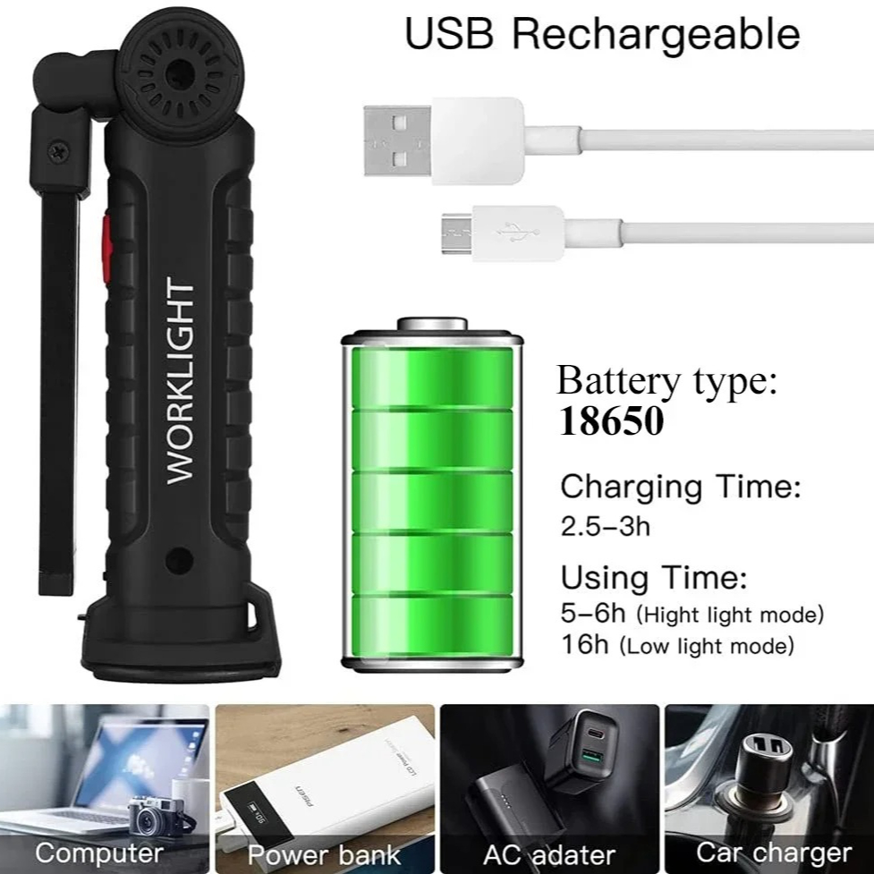 휴대용 COB LED 손전등 USB 충전식 작업 조명  - Hanging Outdoor Lighting 리뷰 및 가격