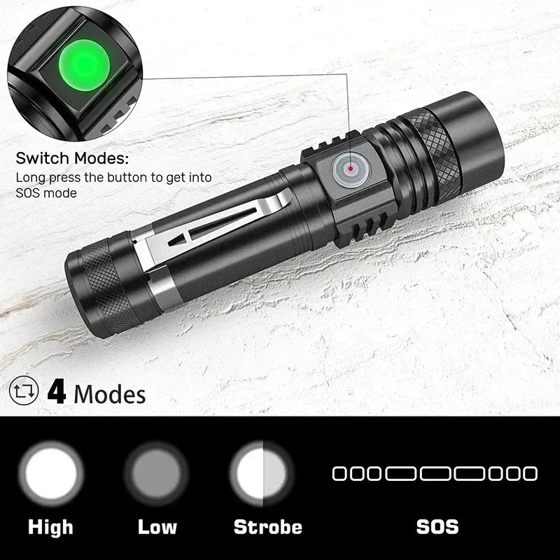 충전식 T6 핸드헬드 플래시라이트 18650 사용 줌  - Outdoor Lighting Lumen 리뷰 및 가격