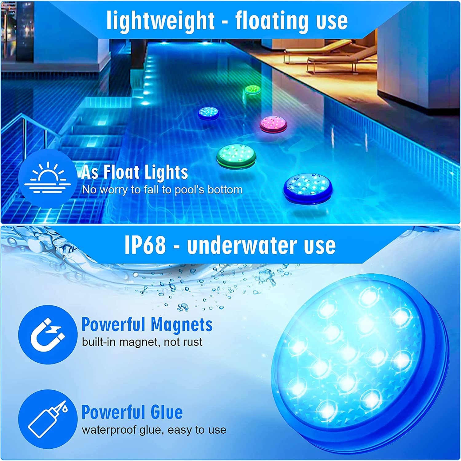 원격 IP68 방수 색상 변경이 가능한 충전식 수중 잠 - Pond Light Submersible 리뷰 및 가격