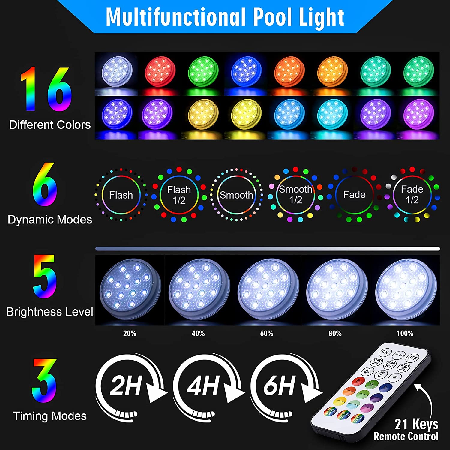 원격 IP68 방수 색상 변경이 가능한 충전식 수중 잠 - Pond Light Submersible 리뷰 및 가격